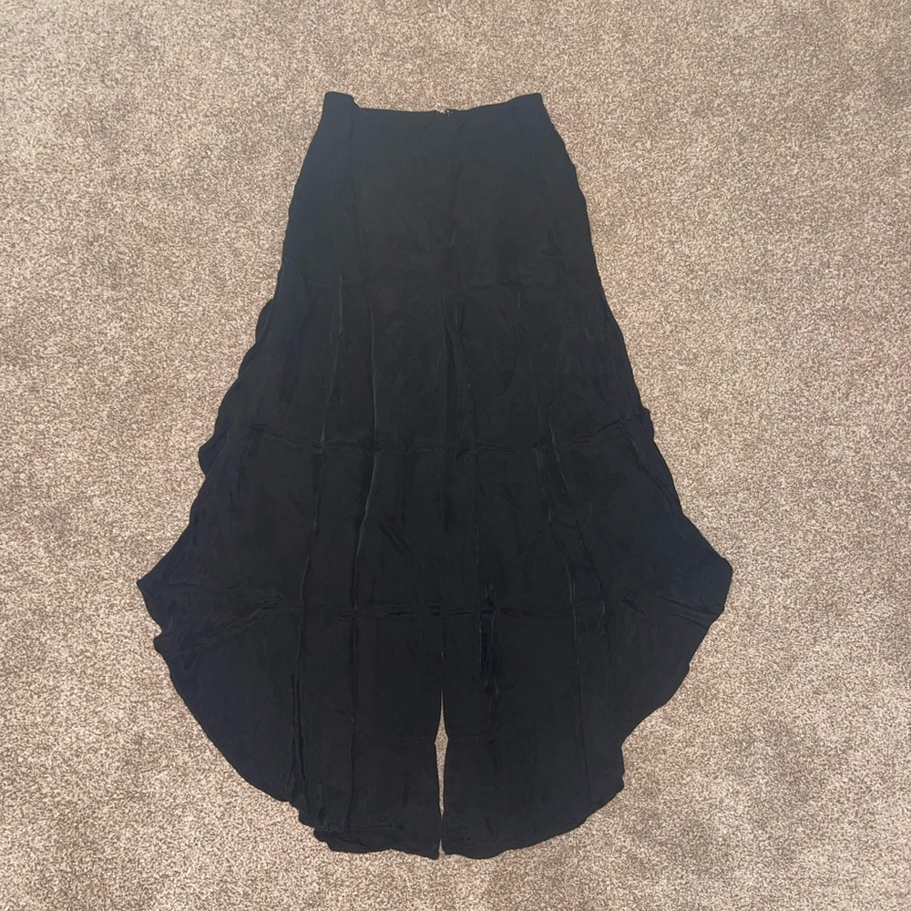 Elevenses by Anthropologie Black Wide Leg Cropped Ruffled Pants